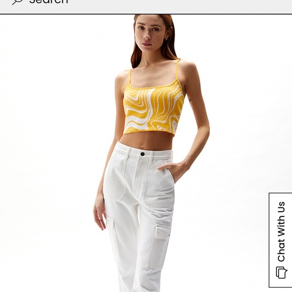 PacSun Basic Back Tie Tank Top marbled yellow white spaghetti strap size xs - Picture 3 of 9